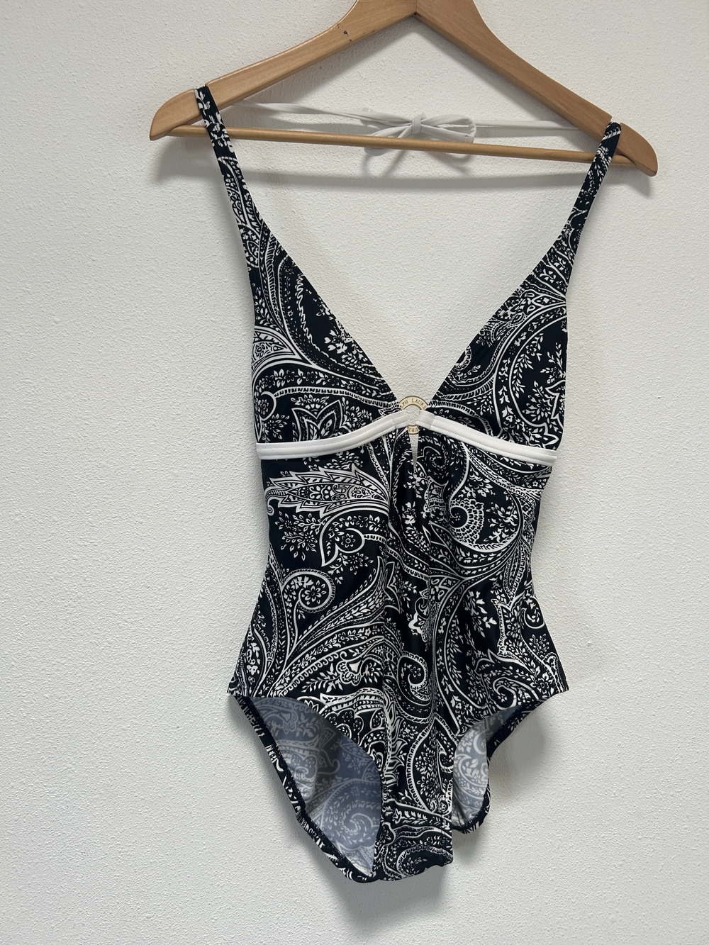 Ralph Lauren Black and White Paisley One-Piece Swimsuit